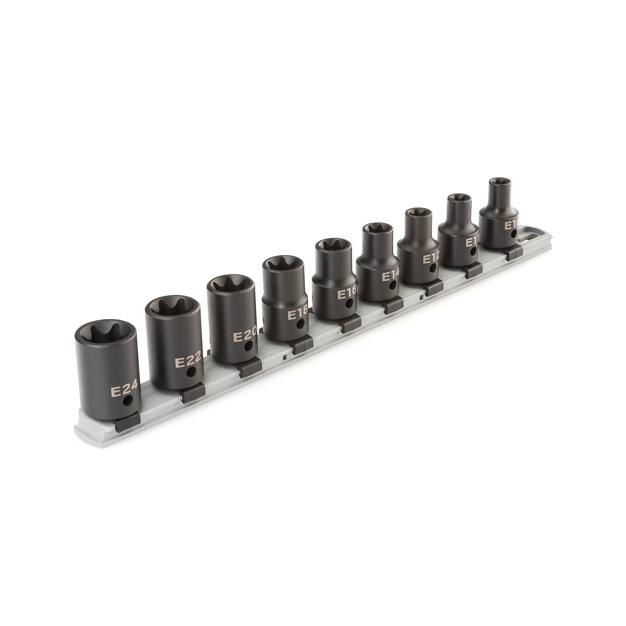 TEKTON 1/2 Inch Drive Shallow External Star Impact Socket Set with Rail, 9-Piece (E10 - E24) | SID92100